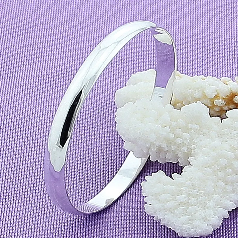 

925 Sterling Silver Openable Glossy Solid Bracelet Bangle Simple Round Bangle For Women Wedding Engagement Party Birthday Gifts