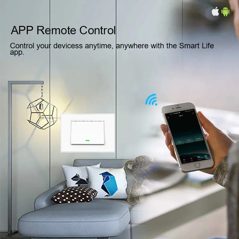 Tuya WiFi Smart Light Button Switch, No, avec melon al Wire, 1/2/3 Gang en option, interrupteurs d\'éclairage mural, fonctionne avec Google Home Alexa