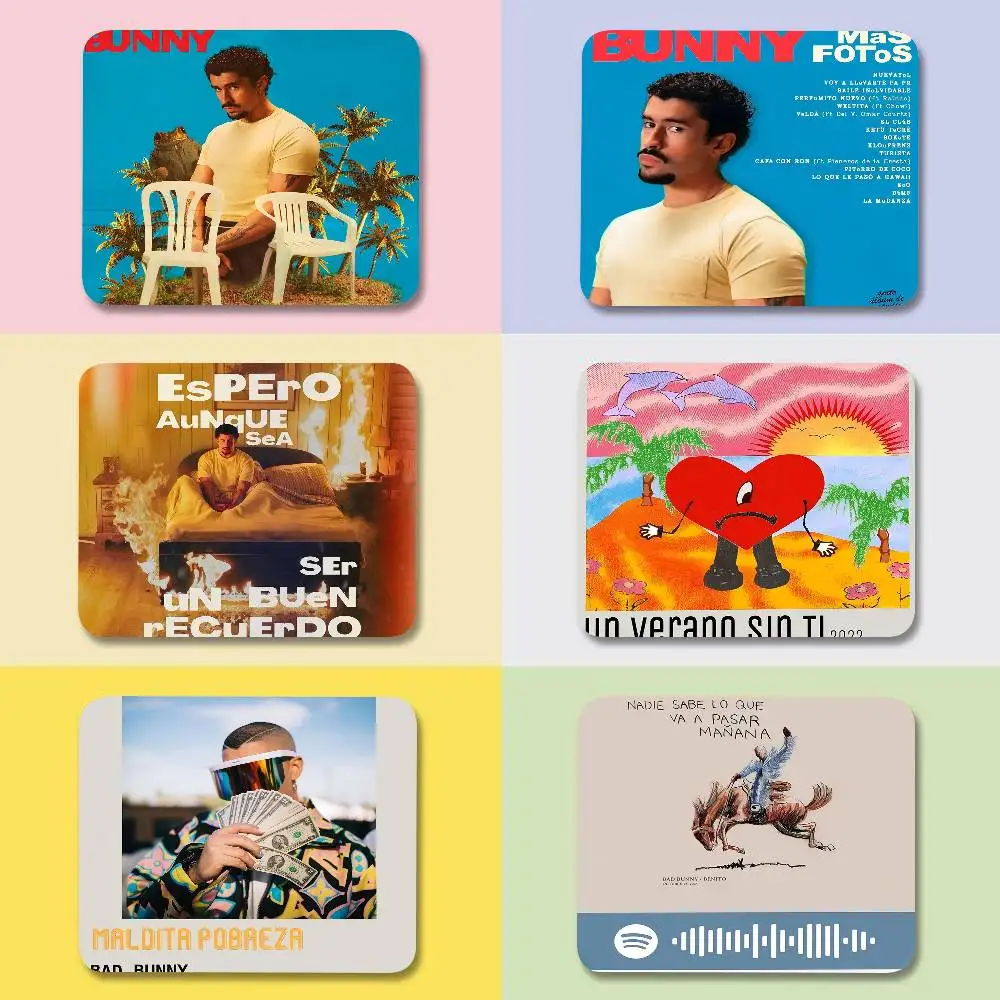 Puerto Rican Rapper B-Bad Bunny Mini Mouse Pad Office Mousepad Small With Stitched Edge Non-Slip Rubber Base For Home Computer