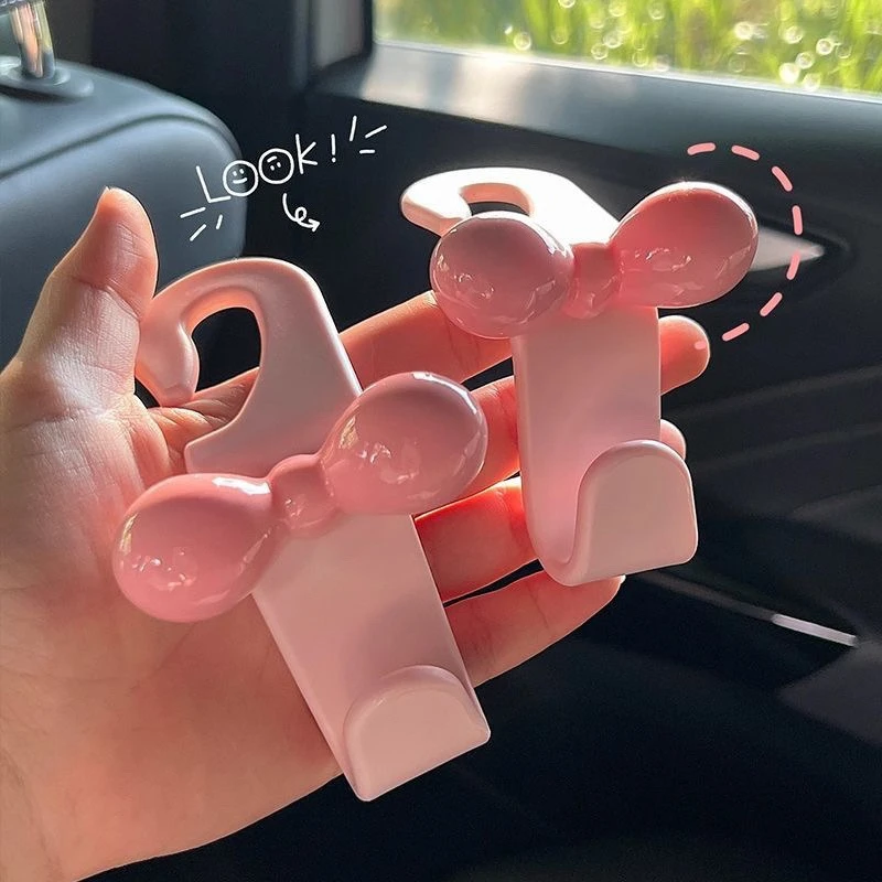 

Dopamine Pink Girl Heart Bow New Car Seat Back Practical Hook Storage Items Practical Auto Interior Decoration Home Storage