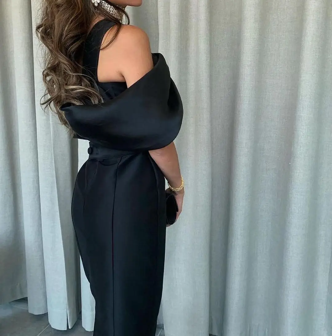 Sevintage Black Mermaid Saudi Arabia Prom Dresses Ankle -length Midi Evening Gowns Off Shoulder Dubai Formal Women Party Dress