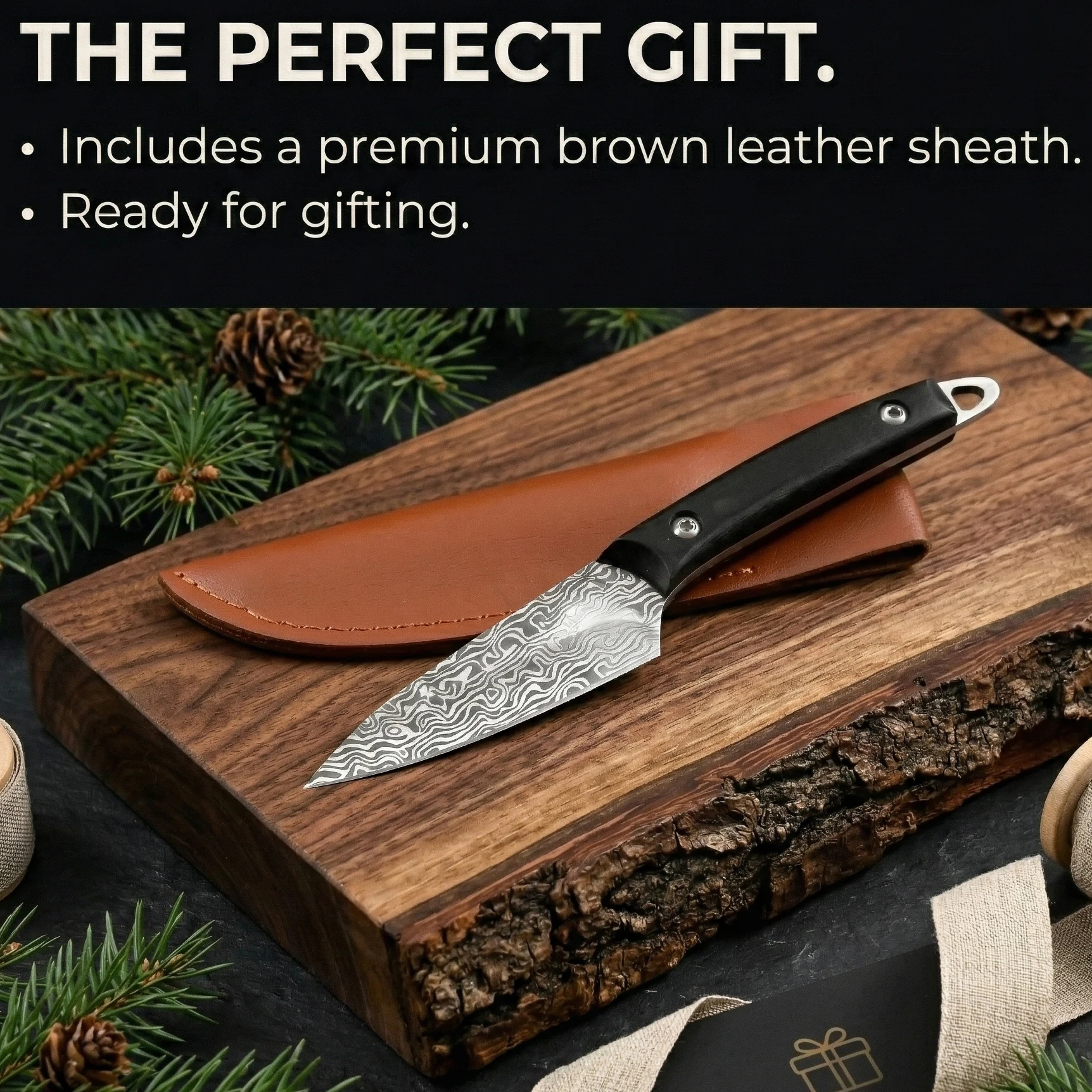Premium Küchenmesser, Kunst-Damast Edelstahl-Schälmesser mit Schwarzem Pakkaholz-Griff für Küchenvorbereitung