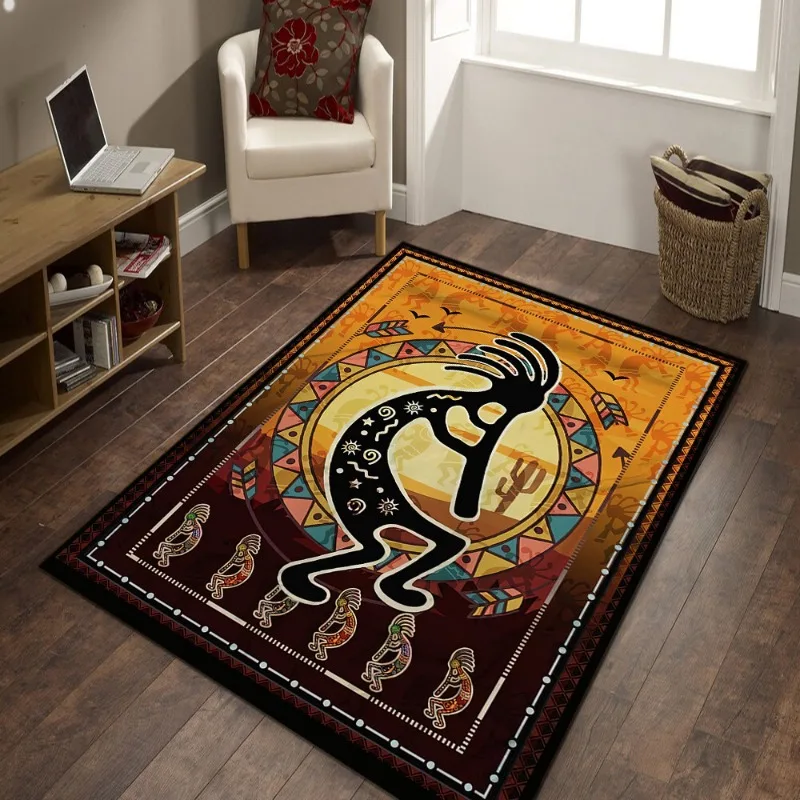 1pc Vintage Kokopelli Pattern Area Rug Stain Carpet Suitable for Living Room Bedroom Laundry Machine Washable Home Room Decor