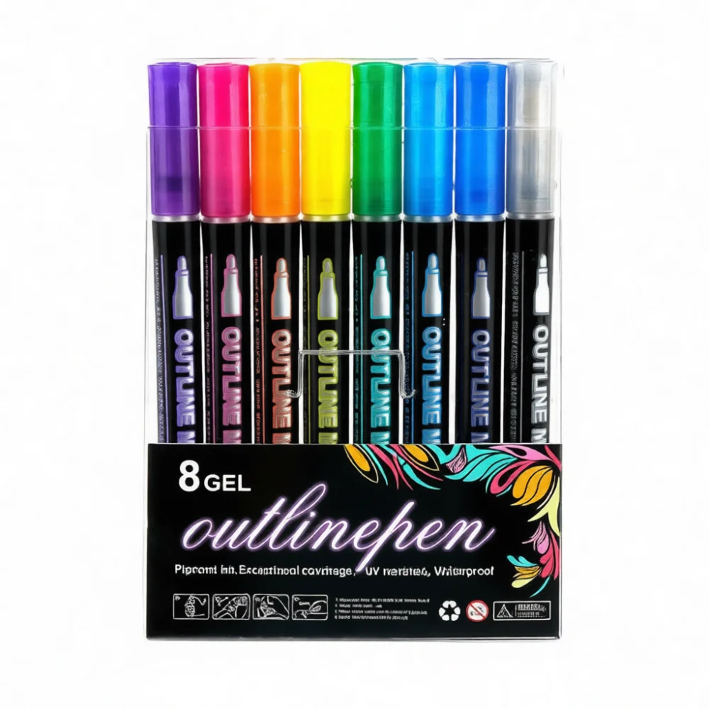 Metallic Shimmer Outline Markers Double Line Pens For DIY Scrapbook Journaling Drawing Art Supplies School Office Stationery
