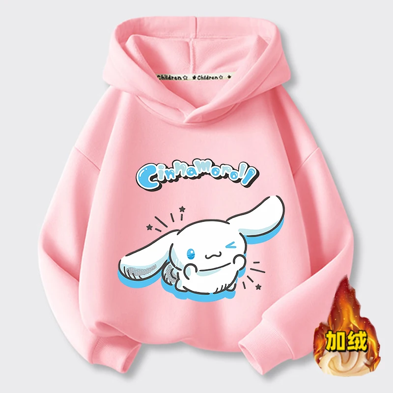 

Cinnamoroll Kid Fleece Hoodies Cartoon Cinnamon Winter Sweatshirt Toddler Warm Hooded Pullover Cute Print Baby Girl Clothes Gift