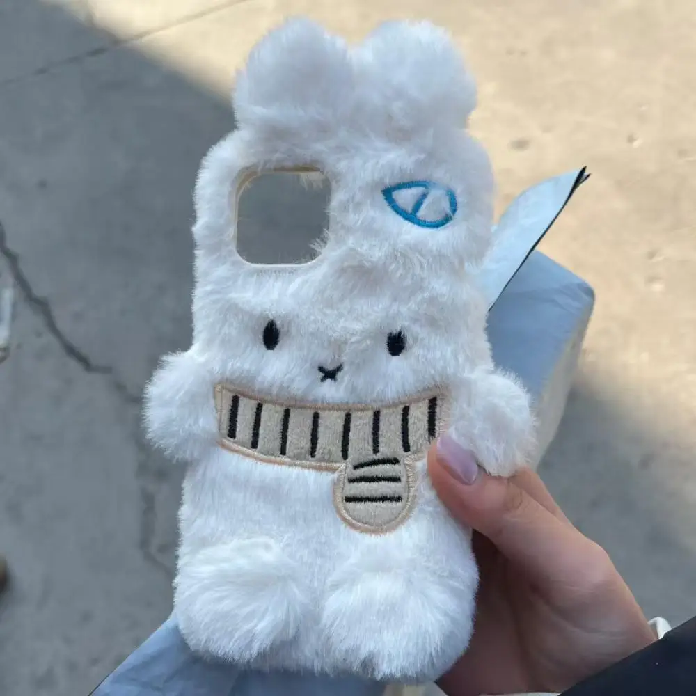 Miffy Plush Bunny Phone Case - Cute Fuzzy Rabbit with Scarf 3D Cover, Kawaii Phone Accessory Gift