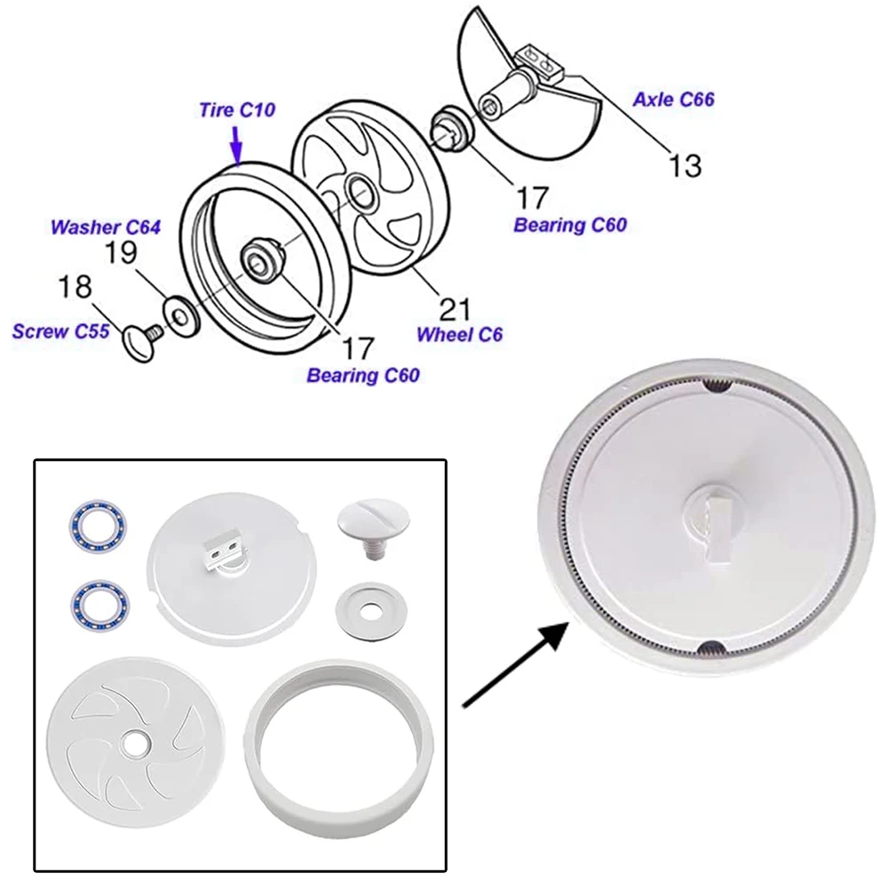 منظف حمام السباحة عجلة كبيرة C6 C10 C66 مجموعة مكونات مع محمل لـ POLARIS 280 منظف حمام السباحة في الهواء الطلق حديقة الأنابيب الساخنة #3