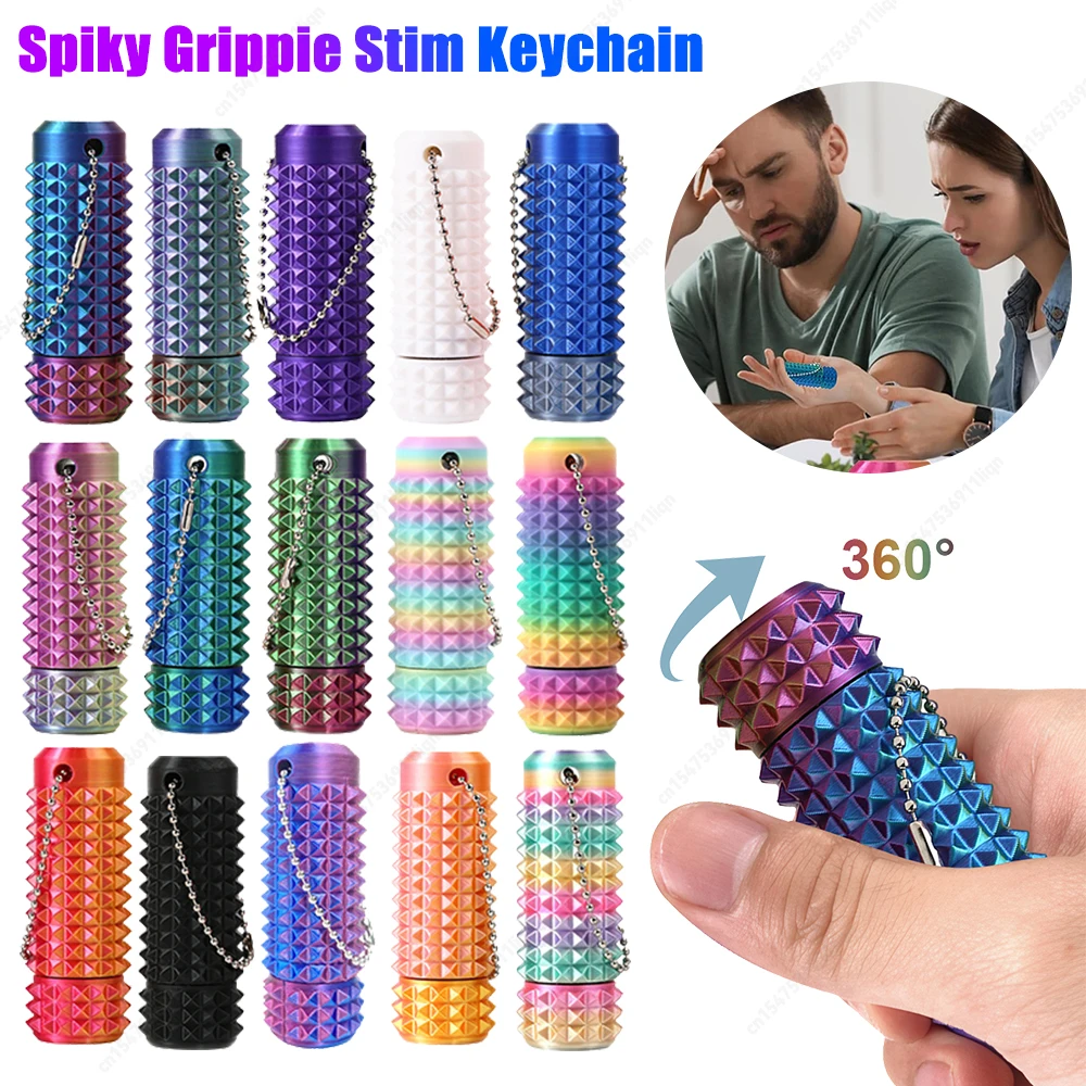 Calming Keychain 3D Printed Fidget Keychain Roller Spiky Grippie Stim Keyring for Adults & Teens Promotes Focus