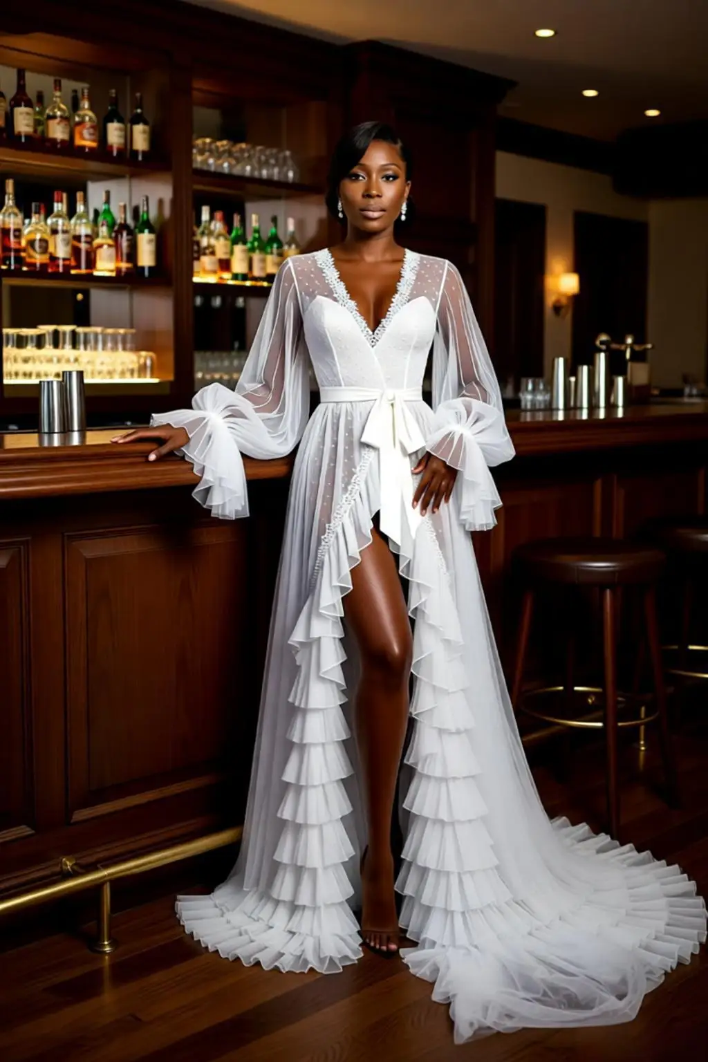 كم طويل الزفاف رداء الدانتيل الكشكشة تول برنس حمام نسائي حفل زفاف ثوب النوم أفريقيا الزفاف دش العباءات حسب الطلب