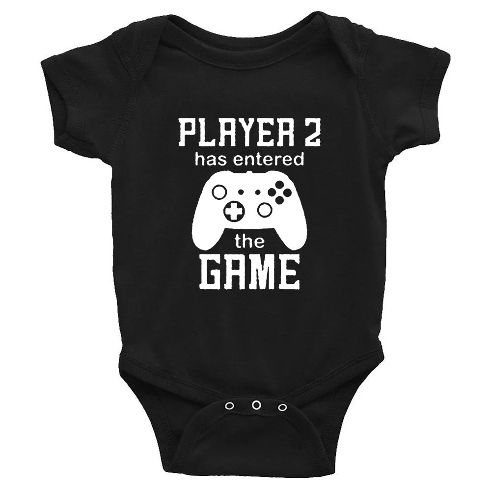 Baby Romper Pregnancy Announcement Gift Player 2 Enter Game Leveled Up To Dad T Shirts Daddy and Son Matching Family Funny Tee