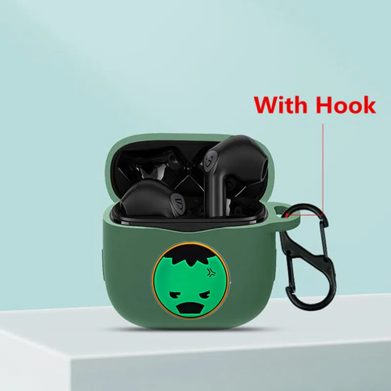 حافظة سماعة أذن كارتون مارفل لهاتف SoundPEATS Air 3 من السيليكون سماعات أذن بلوتوث لاسلكية صندوق شحن غطاء حماية مع خطاف