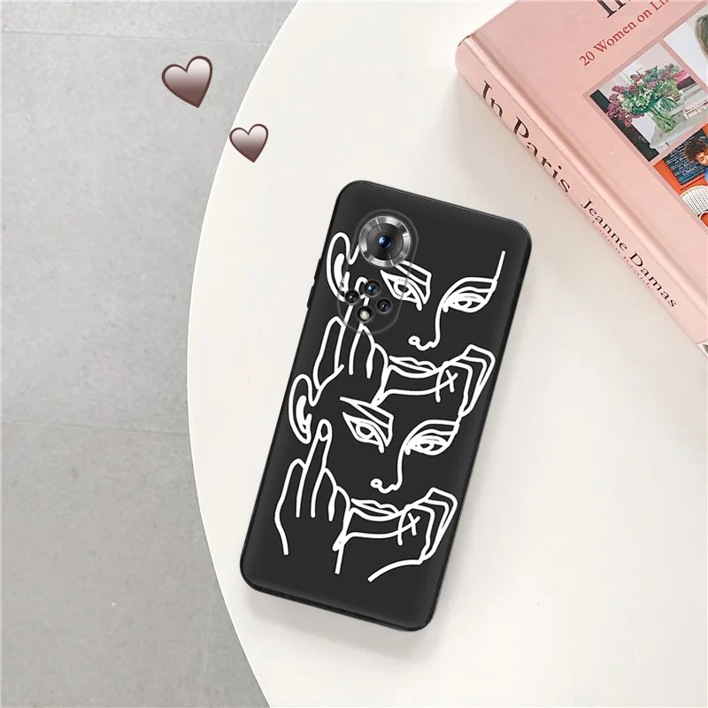 Black Matte Phone Cases for Honor X8b X8 X7 X6 a X9 b 90 70 Magic5 8x Sexy Girl Face Body Line Art Huawei P40 P30 P20 Soft Cover