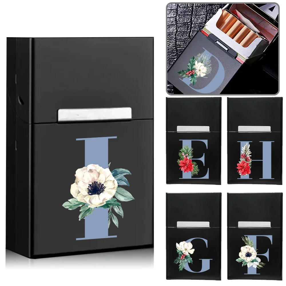 

Unique Metal Cigarette Case Practical Cigar Protector Cover Stylish Holder With Magnetic Closure Blue Flower Letter Pattern