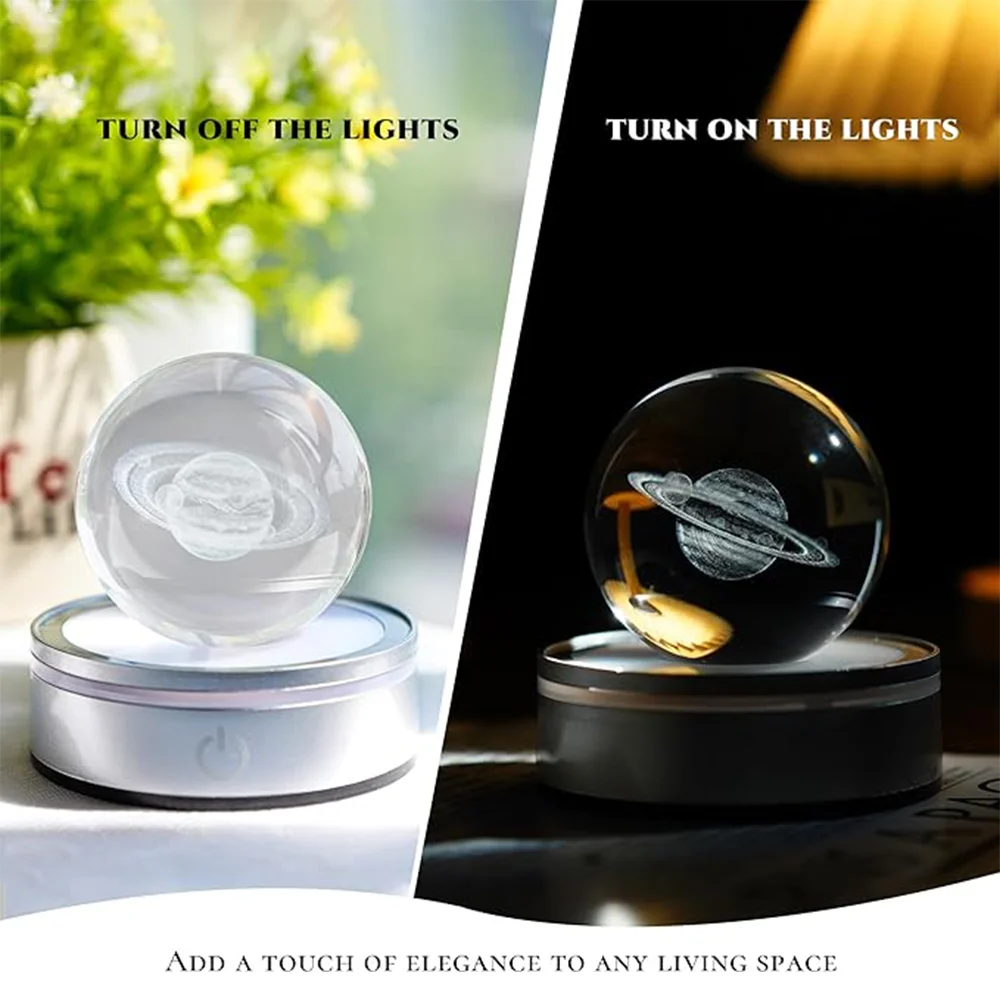 كرة بلورية ثلاثية الأبعاد ضوء ليلي ، زحل زجاجي بقاعدة ليد 6 ألوان ، علم ، علم فلك ، هدية يوم الطالب ، ديكور منزلي ، غرفة نوم