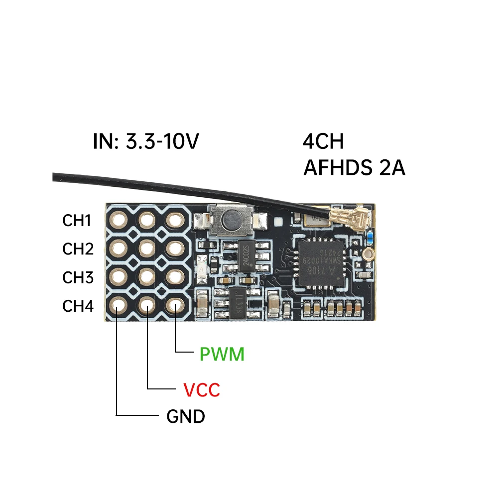 DC 3.3 ~ 10V FS2A-4CH 4 ช่องสัญญาณ PWM โมดูลเครื่องส่งสัญญาณ 2.408 ~ 2.475GHz Flight Control Sensor พร้อม Runaway Protection