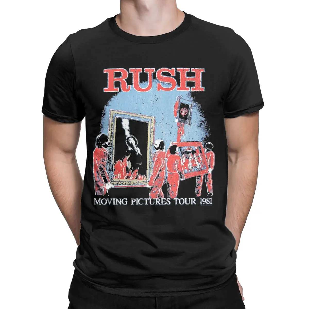 Novelty Rush Moving Pictures Tour Band T-Shirt for Men Pure Cotton T Shirt Short Sleeve Tee Shirt Gift Idea Clothing