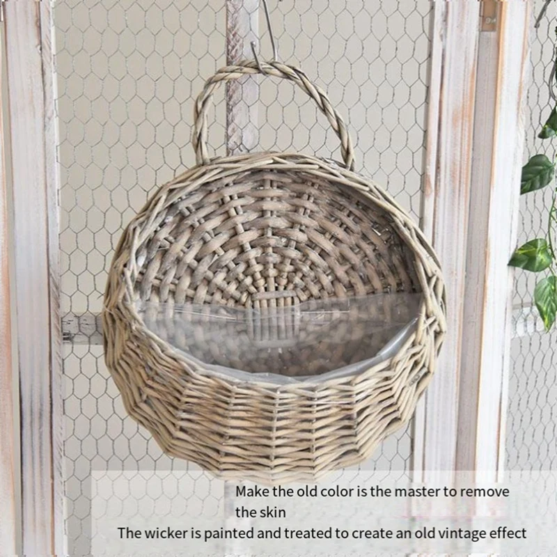 Wall Mounted Natural Wicker Flower Basket Flower Pot, Rattan Vase Basket, Home Garden Wall Decoration Storage Container