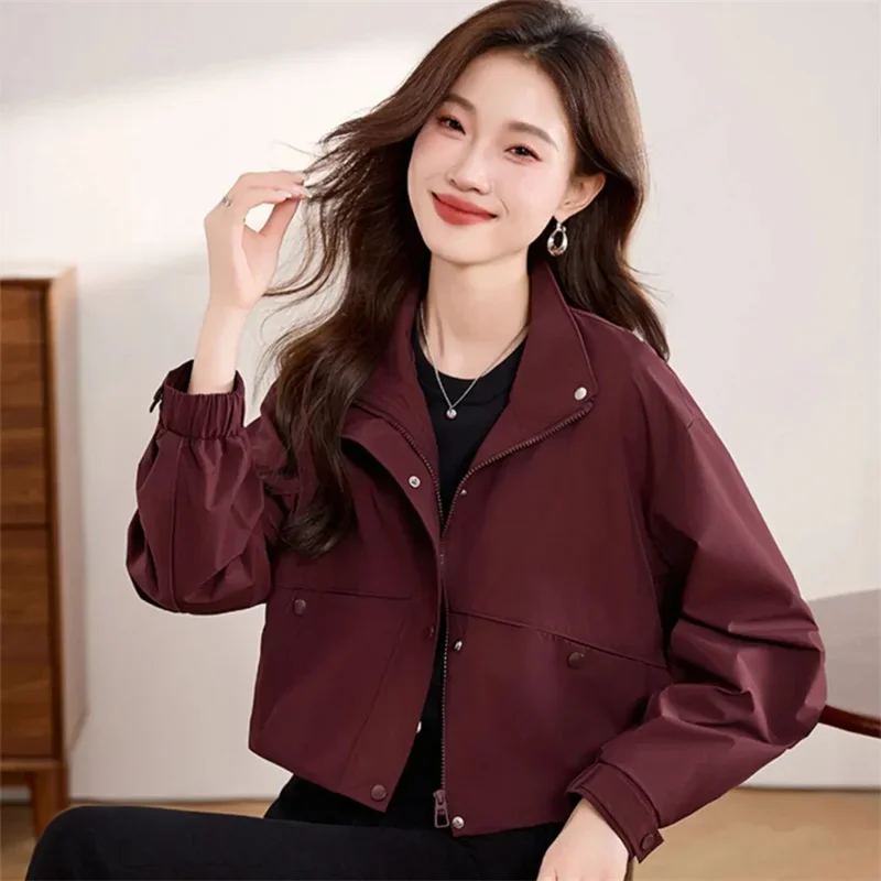 Pop Pop ﻿ Retro Red Women's Short Jacket 2024 New Spring And Autumn Short Korean Loose Casual Western Style Jacket Top Solid Col