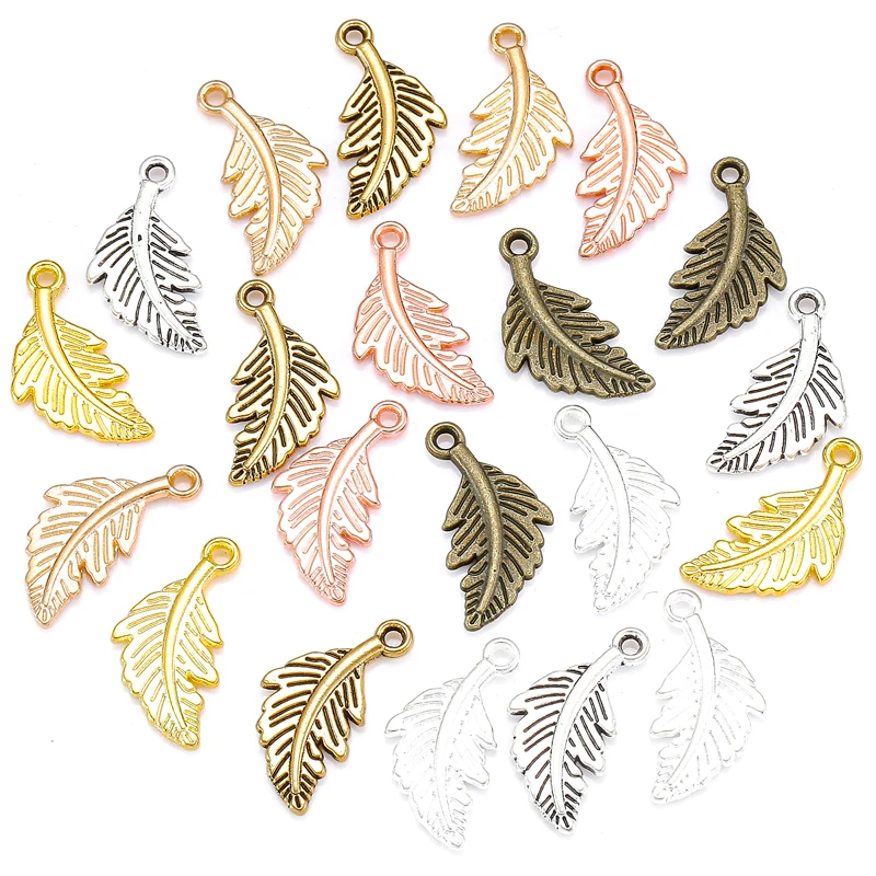 

25pcs 7 colors alloy Charms sCute feathers Pendant For DIY Necklace Bracelet Jewelry Crafts Making Accessories 19*10mm