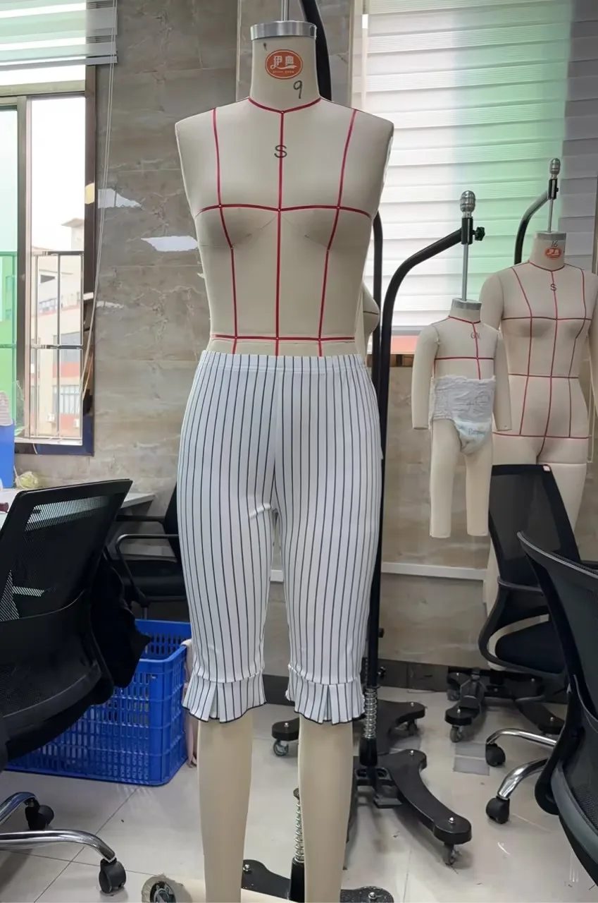 

Women Capri Pants Stripe High Waist Ruffles Hem Summer Casual Cropped Pants Stretch Crop Leggings