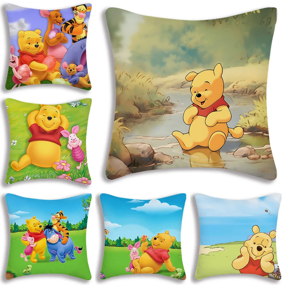 Winnie the Pooh Pillow Covers Cartoon Sofa Decorative Home Double-sided Printing Short Plush Cute Cushion Cover