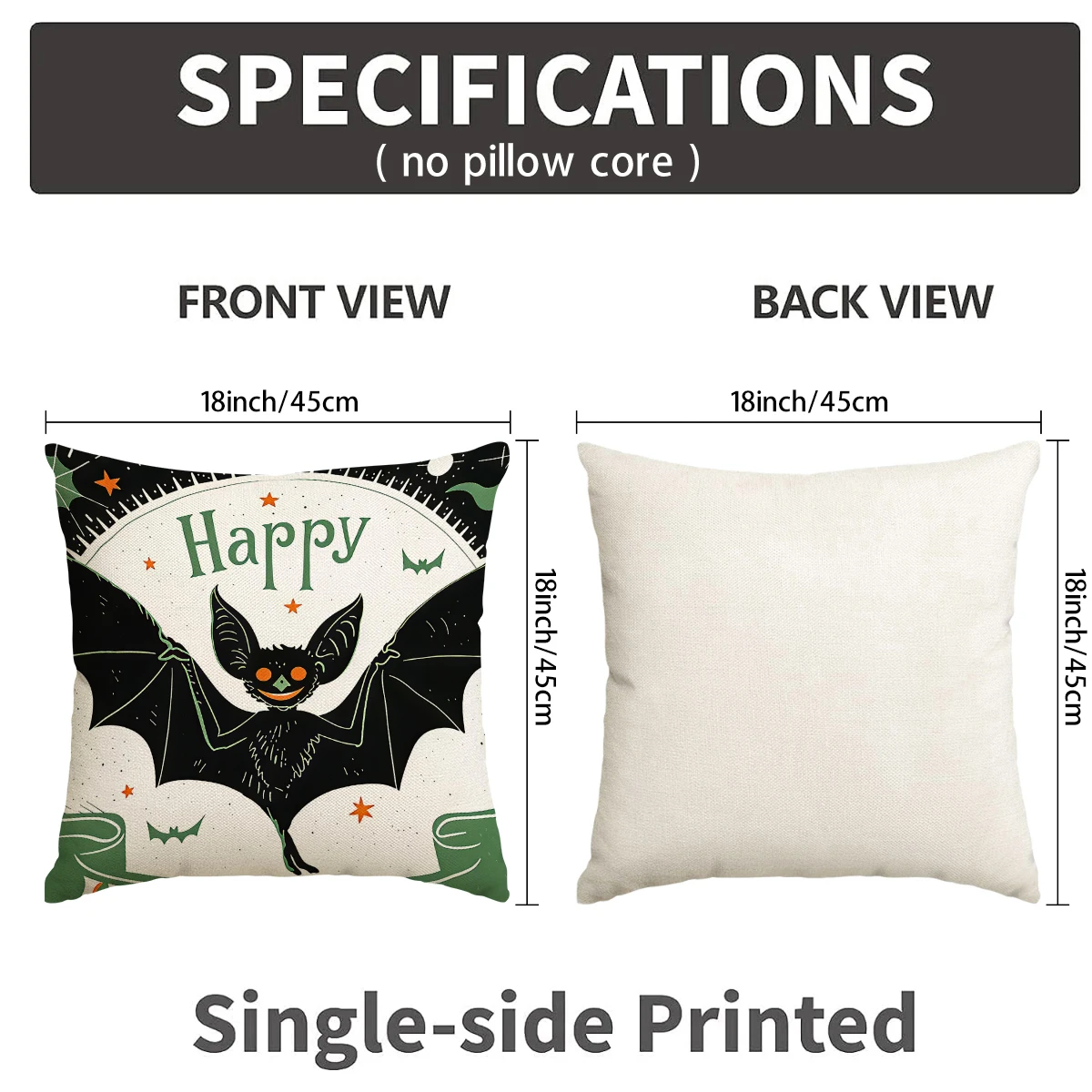 4pcs Retro Bat Black Cat Pumpkin Skull Pattern Pillow Cover Halloween Home Decoration Sofa Cushion Cover (No Pillow Core)