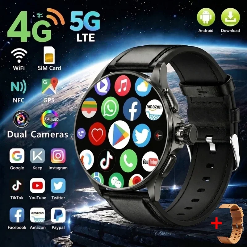 GT200 4G 5G Global Network Android Smartwatch 1.95inch AMOLED HD Screen Telescopic Rotating Camera WIFI SIM Card for Adult Daily