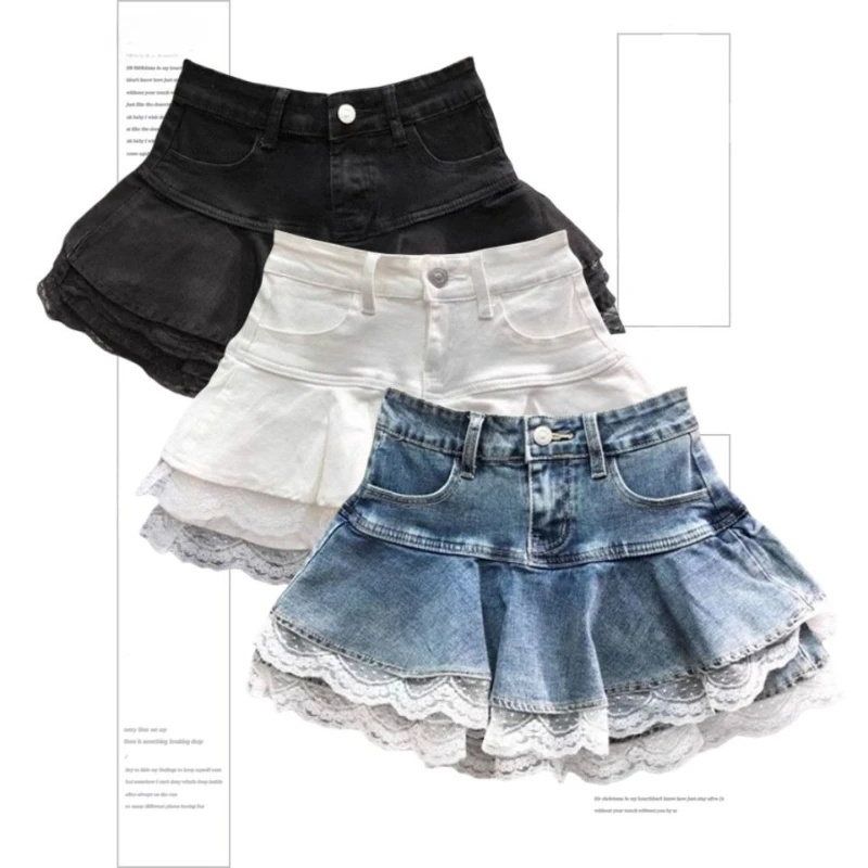 

Vintage Daily Harajuku Mini Skirt Women Japanese Y2K Denim High Waist A Line Skirt Streetwear Chic
