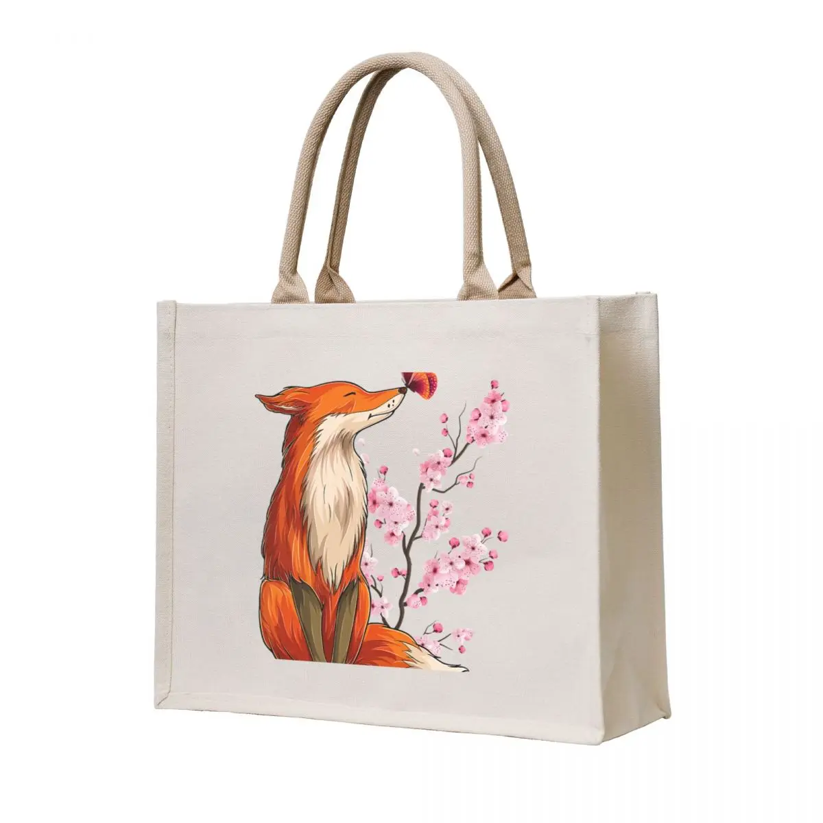 

Japanese Fox Cherry blossom Flower sakura trees Kawai Tote Bag Lady bags canvas tote bags shopping bag logo