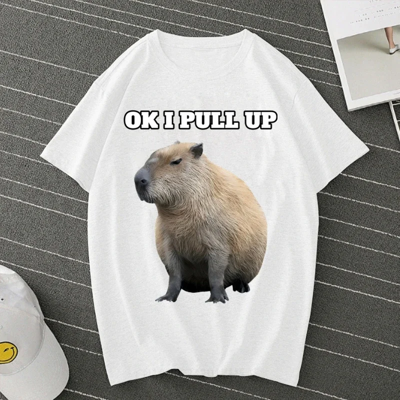 OK I PULL UP Capybaras Summer Breathable Tshirt Short Sleeves T Shirts Streetwear Capybaras T Shirt Men Women Unisex T-shirt Tee