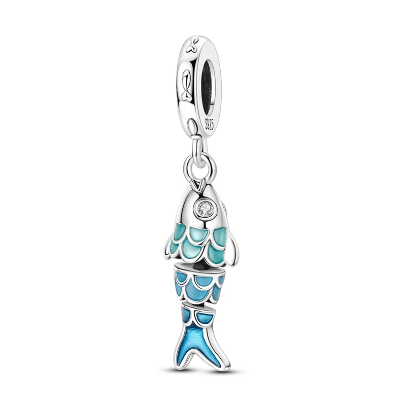 925 Sterling Silber Blaue Charms Walhai Meeresschildkröte Delfin Seepferdchen Anhänger Perle Passend für Original Armreif Armband Charms Schmuck