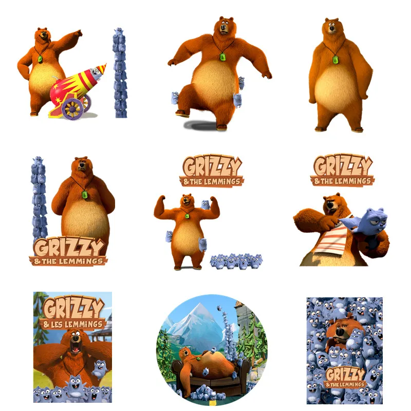 Grizzy Bear and The Lemmings Cartoon Patches for Clothes Heat Transfer Stickers DIY T shirt Iron on for Kids Jackets Appliqued