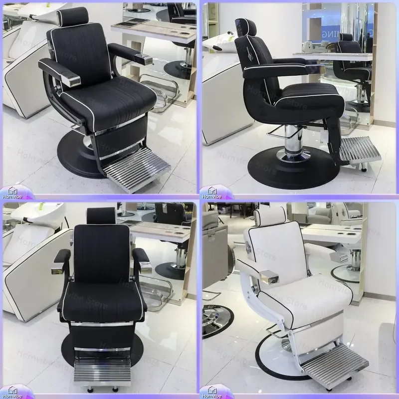 Vintage Black Gold Barber Chair Professional Salon Styling Reclining Shaving Chair for Men Barbershop Furniture Retro
