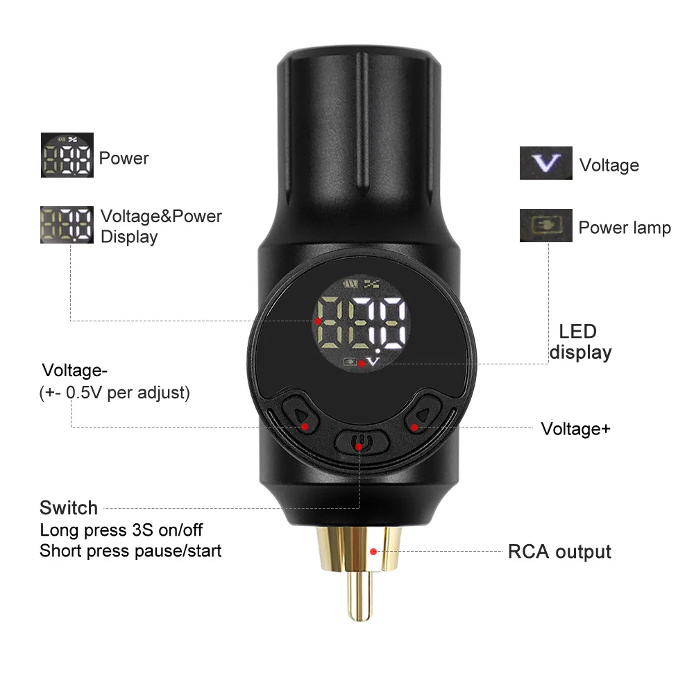 Professional Wireless Permanent Makeup Power Supply RCA/3.5mm Mini Tattoo Power Tattoo Pen Battery for Rotary Tattoo Pen Machine
