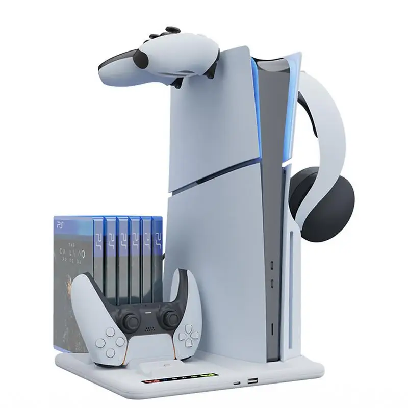 

Для PS5 Slim Stand 2 контроллер зарядная станция охлаждающий вентилятор Гарнитура держатель 6 игровых слотов для Playstation5 тонкий аксессуар для консоли