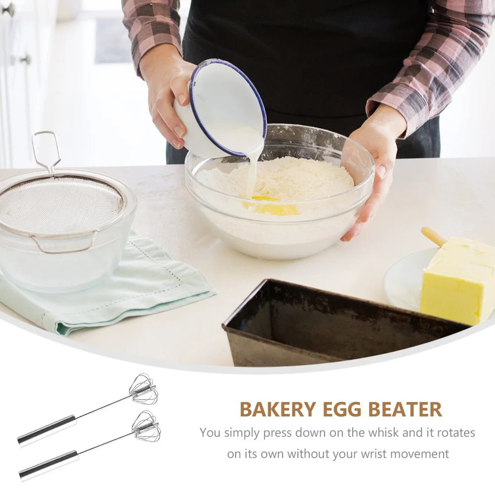 

2pcs Stainless Steel Manual Whisk Semi-Automatic Baking Mixer Home Kitchen Tool Ergonomic Wire Whisk For Egg Mixing Bakery