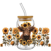 Highland cattle Easy peel waterproof DIY Decals 3D transfers uvdtf crystal stickers 16oz uv dtf cup wraps for Libbey Glasses