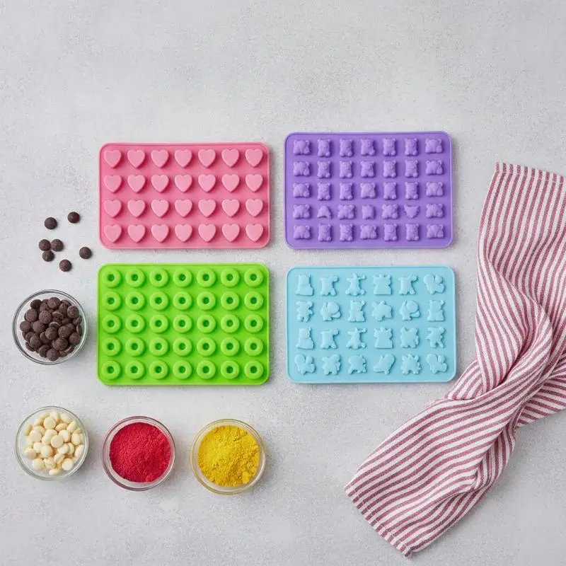 1/5Pcs Candy Gummy Jelly Trays Molds Kit Candy Silicone Moulds With 2 Dropper Set Reusable Candy Baking Mold Kitchen Tools