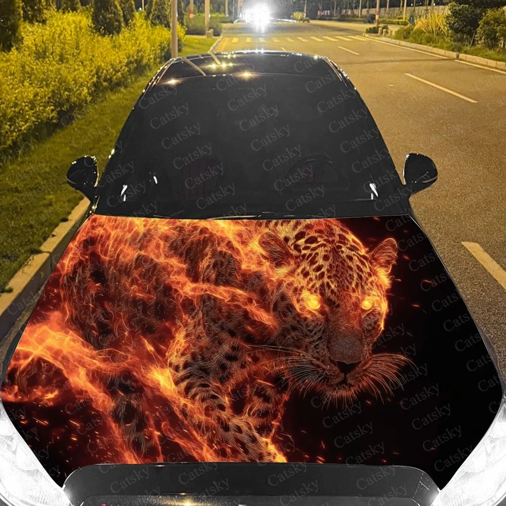 

Flame Leopard Car Hood Sticker PVC Self Waterproof Stick, Striking Auto Exterior Accessories Decor Protect Gift for Car Lover