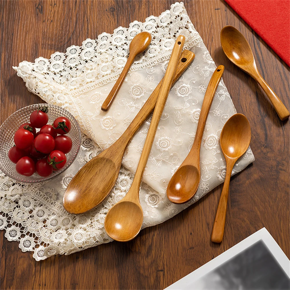 1/2PCS Wooden Spoon Bamboo Kitchen Cooking Utensil Tool Soup Teaspoon Catering For Kicthen Wooden Spoon Tableware Kitchen