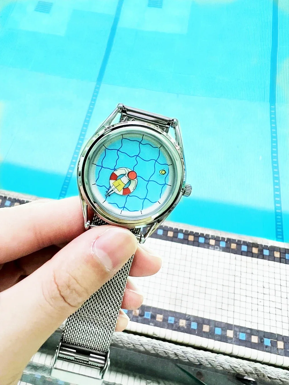 Swimming Pool Leisure Time Creative Design Watch-Simple Gift Swimming Pointer Neutral Metal Leather Strap