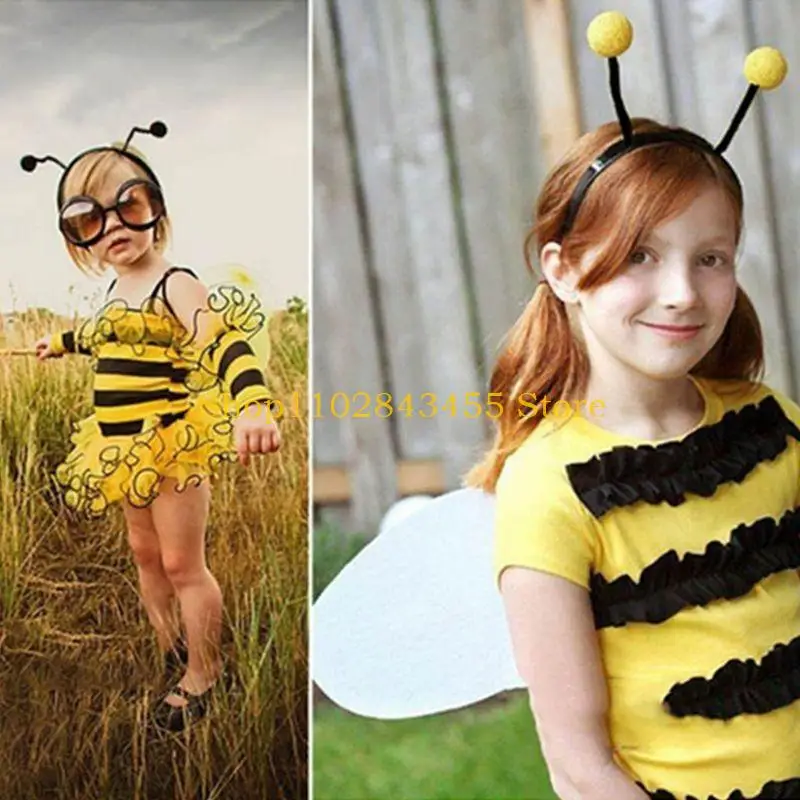 49MC Women Girls Cute Bee Antennas Headband Fluffy Pompom Ball Cosplay Costume Hair H