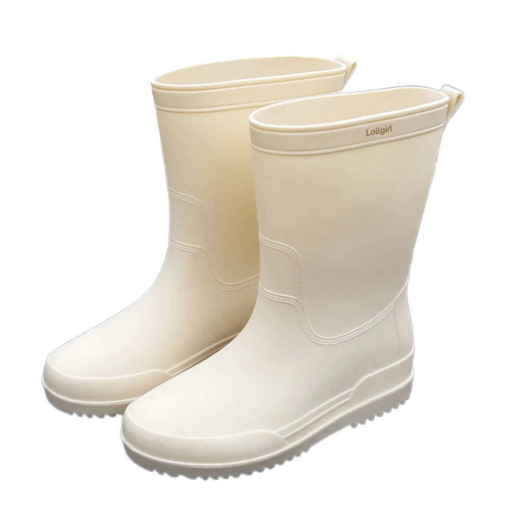 Lollgirl Waterproof boots, Men's Mid-calf Rain Boots Waterproof Anti-Slip White PVC Adult Outdoor Work Rubber Boots