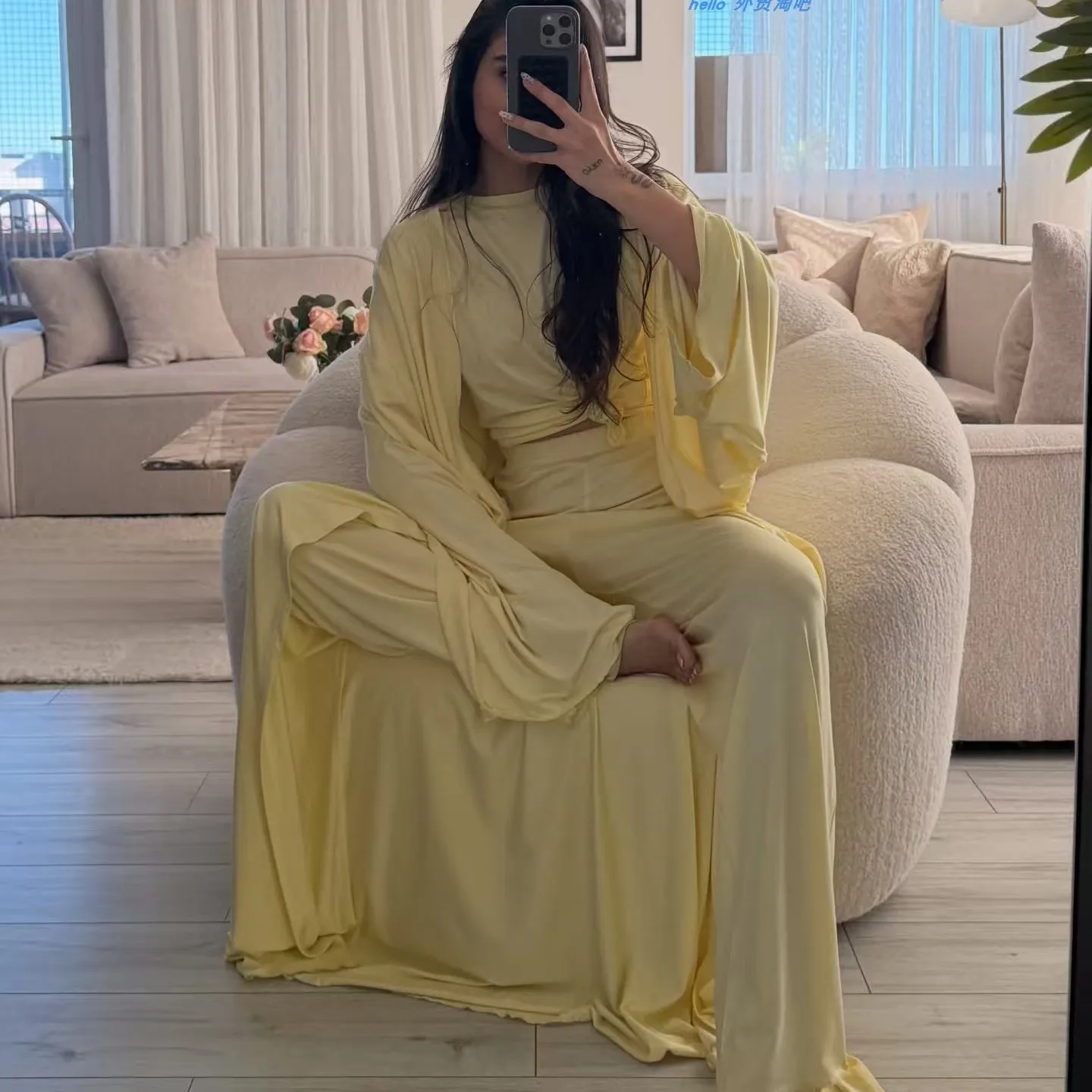 

Laid-back Style Open Cardigan Long Dress Wide Leg Pants Three-piece Set Women's Loose Fit Summer Fashion Ensemble