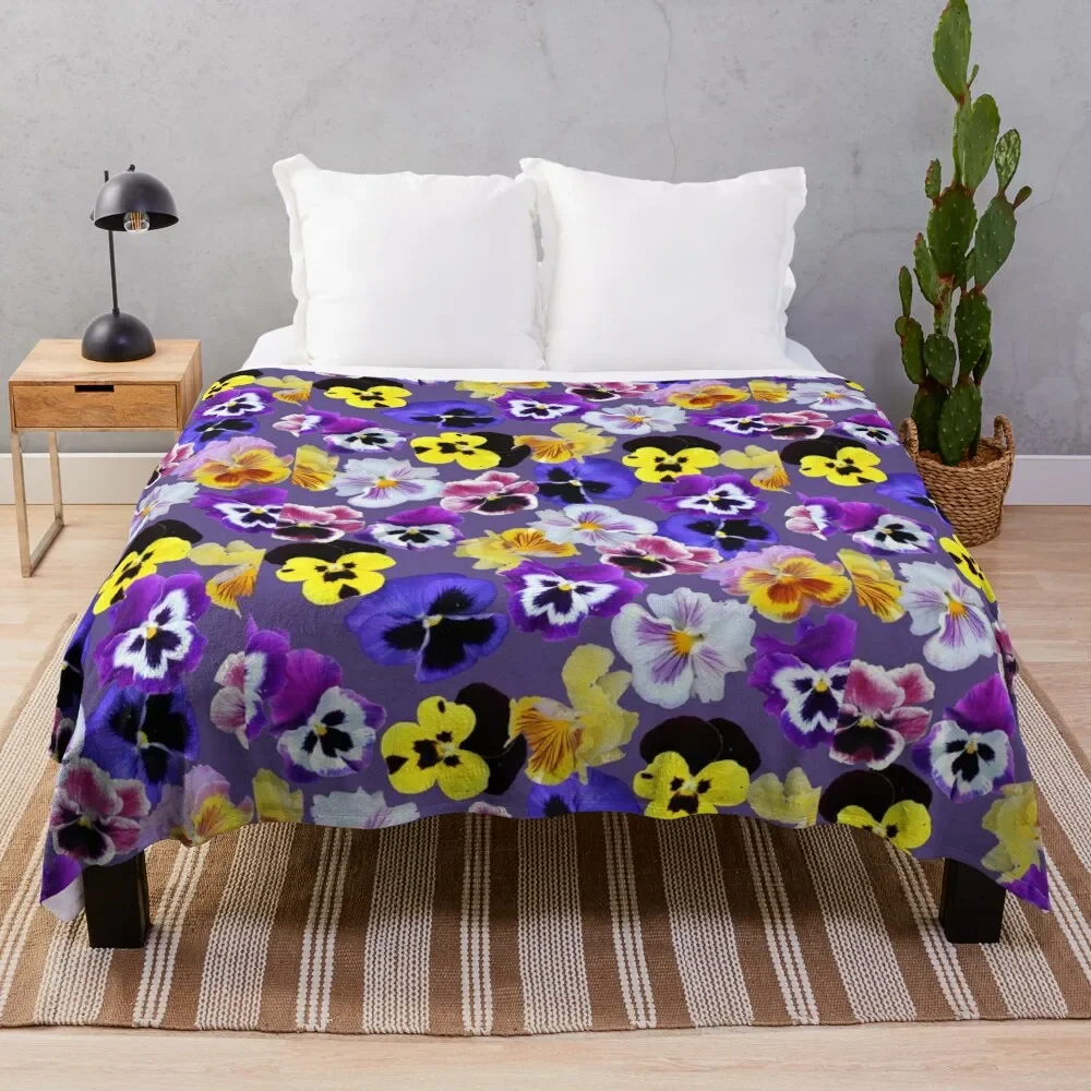 Pansy Mixture on Violet Throw Blanket Thermal Hairy Blankets