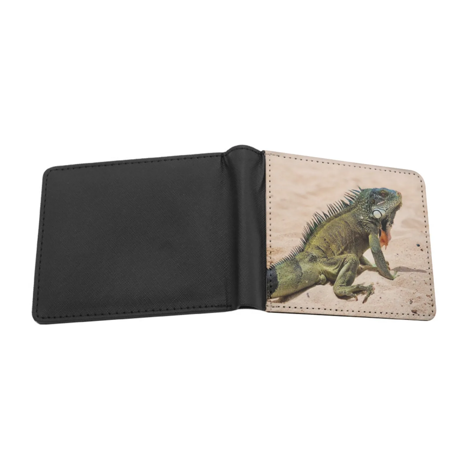 Green Iguana Curacao Men's Wallet Pu Leather Wallet Multifunction Credit Card Purse Green Iguana Curacao Caribbean Beach