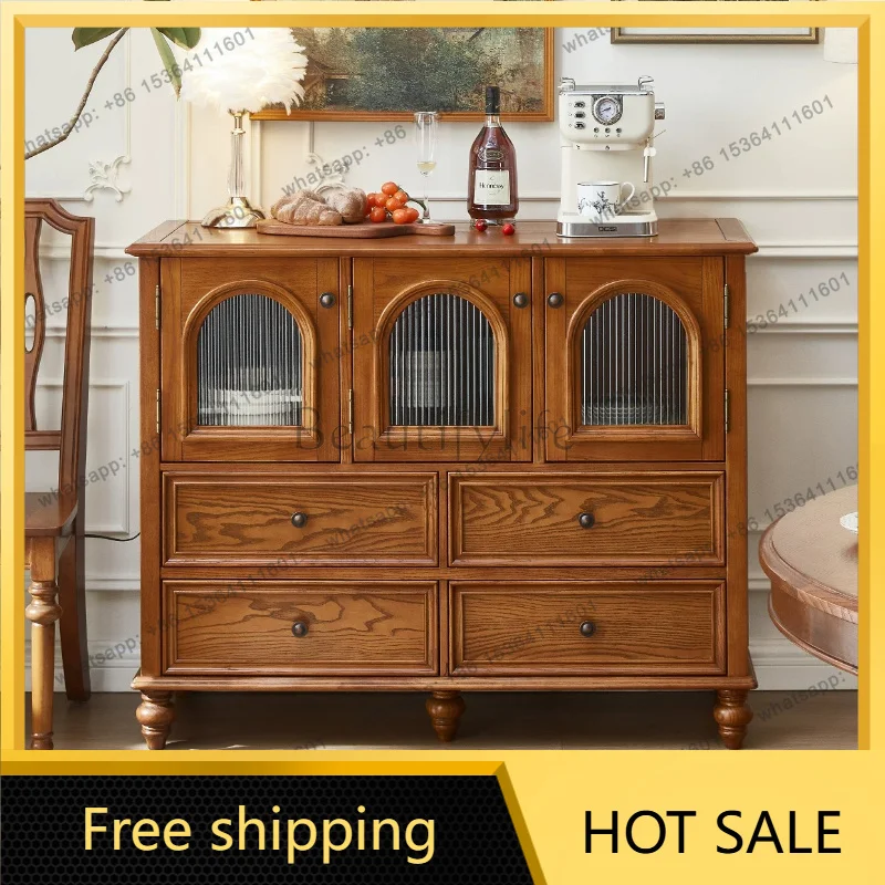FG American solid wood dining side cabinet, living room storage, retro storage, locker, simple integration