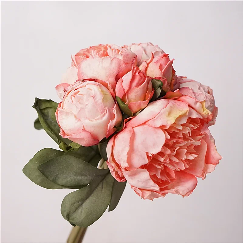 

7Pcs/bunch Burnt Edge Peony Flower Bouquet Artificial Silk Flowers Bridal Bouquet Wedding Decor Peonies Home Party Table Floral