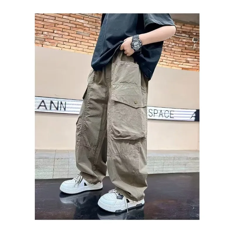 Pantalones de pierna recta finos de verano para niños, pantalones de pierna ancha holgados de nueva tendencia, pantalones deportivos informales guapos de Ruffian para niños 2025