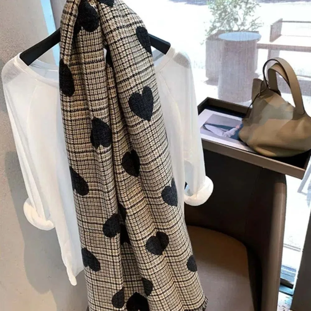 

Korean Style Acrylic Fibers Heart Knitted Scarf Soft Warmer Double-sided Scarf Hijab Windproof Long Thickened Shawl Women